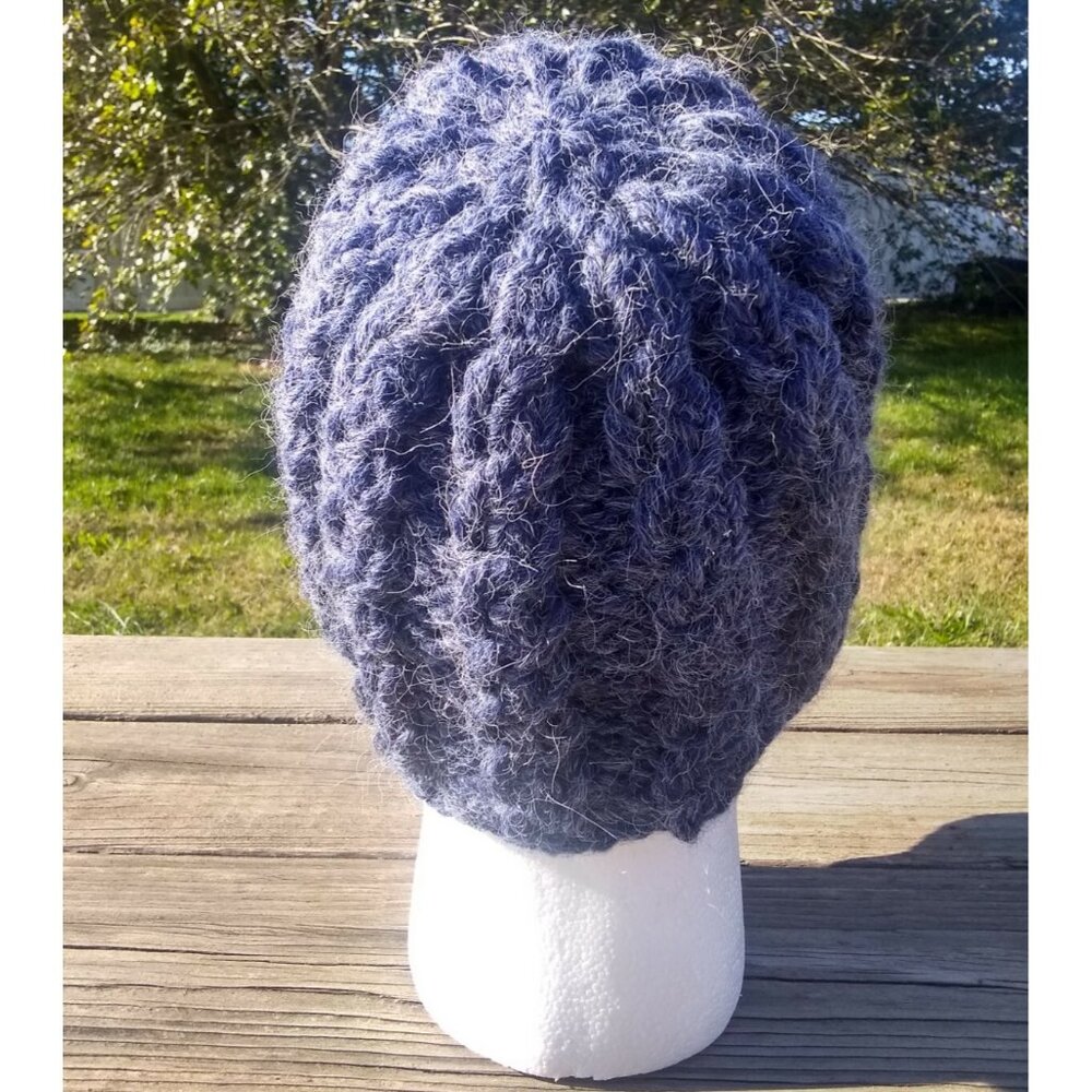 Chunky Skully Beanie Hat Hand Knit Men's Unisex Midnight Blue Alpaca Blend M/L - Picture 5 of 9